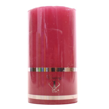 Rustik bloklys pink - Ø6,8cm og højde 12,5cm. Pakket i folie med smalle sølvstriber.
