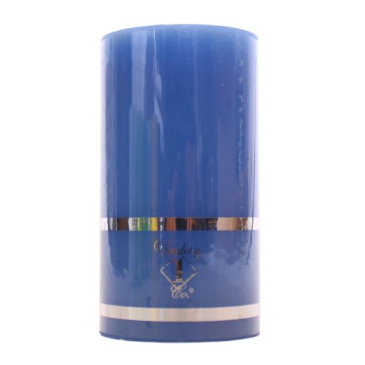 Rustik bloklys blå - Ø6,8cm og højde 12,5cm. Pakket i folie med smalle sølvstriber.