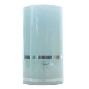 Rustik bloklys sart lysblå -  Ø6,8cm og højde 12,5cm. Pakket i folie med smalle sølvstriber.