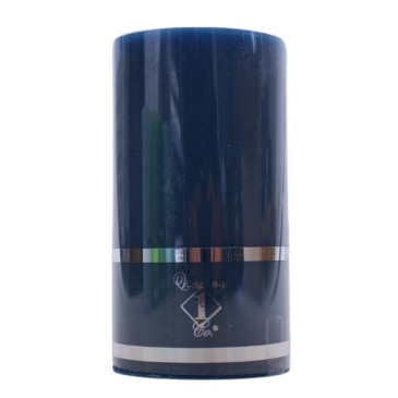 Rustik bloklys mørkeblå -  Ø6,8cm og højde 12,5cm. Pakket i folie med smalle sølvstriber.