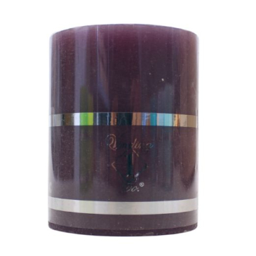 Rustik bloklys lilla - Ø6,8cm og højde 8,5cm. Pakket i folie med smalle sølvstriber.