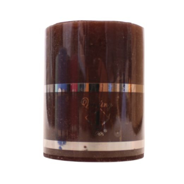 Rustik bloklys brun -  Ø6,8cm og højde 8,5cm. Pakket i folie med smalle sølvstriber.