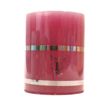 Rustik bloklys pink - Ø6,8cm x højde 8,5cm. Lyset er pakket i klar folie med sølvstriber.