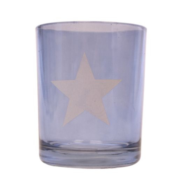 Glas Blå m stjerne - H 85 mm x Ø 7 cm