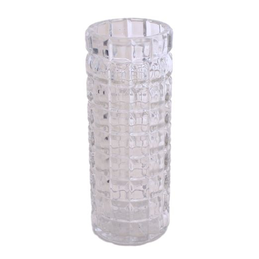 Genbrug - Glasvase med firkanter - H 18 cm