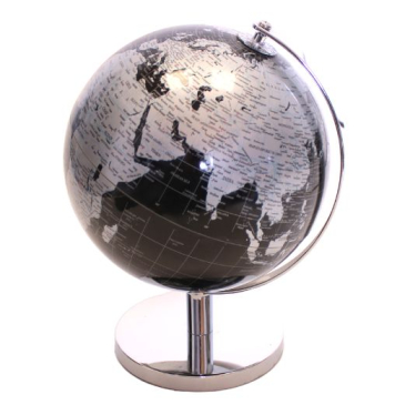 Genbrug - Globus - H 26 cm - Sort og sølvfarvet