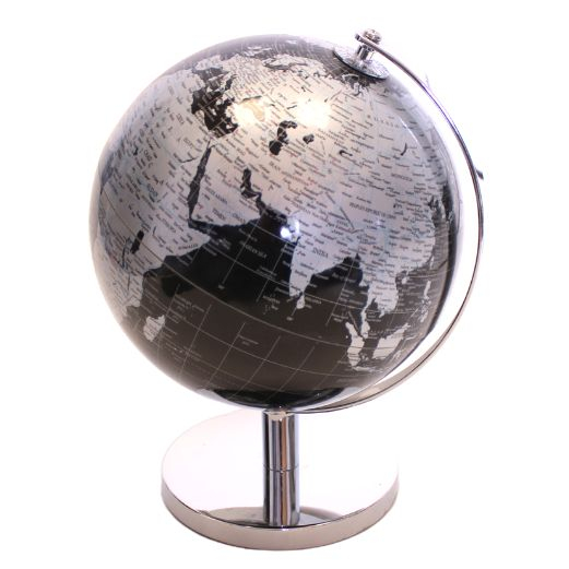 Genbrug - Globus - H 26 cm - Sort og sølvfarvet