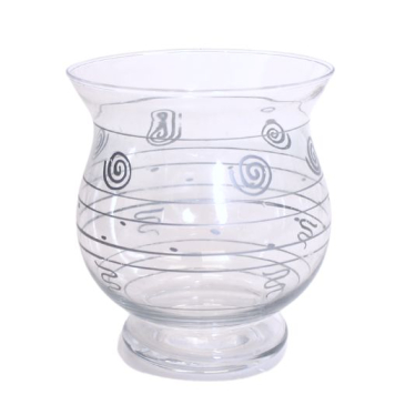 Genbrug - Glas vase med grå streger - H 15 cm