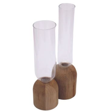 Genbrug - Lysestager 2 stk - glas og træ
