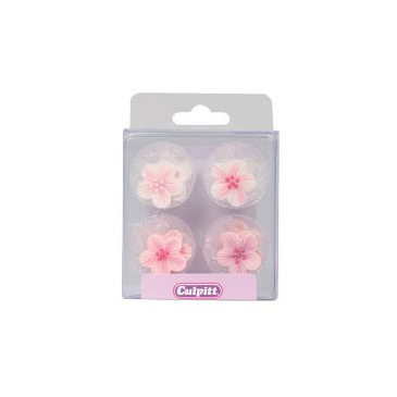 Håndlavede sukker kagedekorations blomster i lyserøde farver. 12 stk. C424 fra Culpitt.