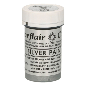 Mat sølv kagemaling fra Sugarflair - Silver paint 20 g.