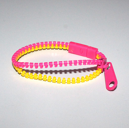 Zipper Band - Lynlåsarmbånd Gul og pink - 18 cm 