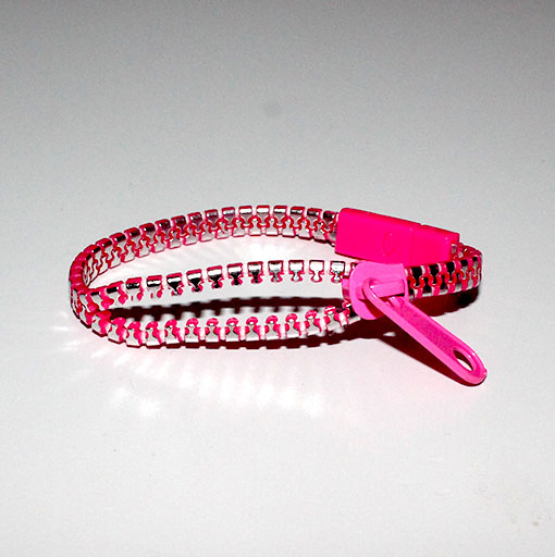 Zipper Band - Lynlåsarmbånd Metallic pink og sølv - 18 cm 