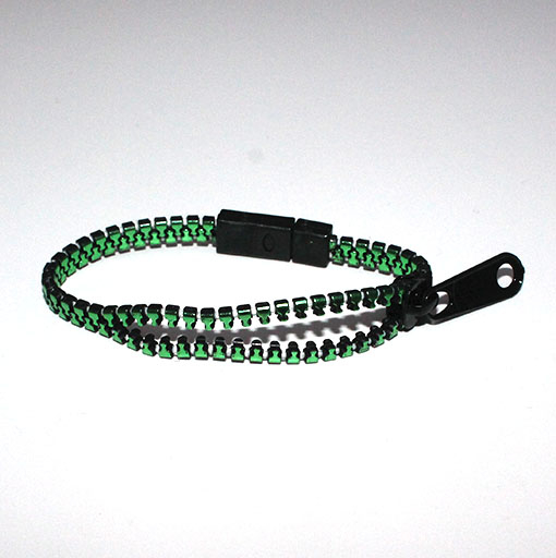Zipper Band - Lynlåsarmbånd Metallic sort og grøn - 18 cm 