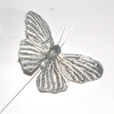 sommerfugl med streger sølv og hvid stor