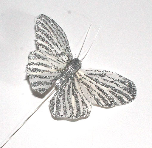 Billede af Sommerfugl fjer - Hvid/Sølv m/streger 8 cm