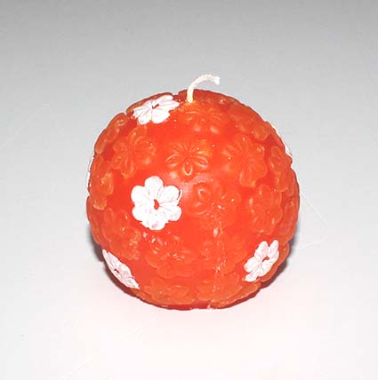 Kuglelys m/blomster Orange 8 cm