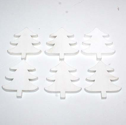 Billede af Juletræ i udskåret træ, hvid - 7 x 6 cm, 6 stk