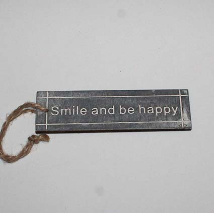 Skilt m/snor - Smile and be Happy -Grå - 10 cm
