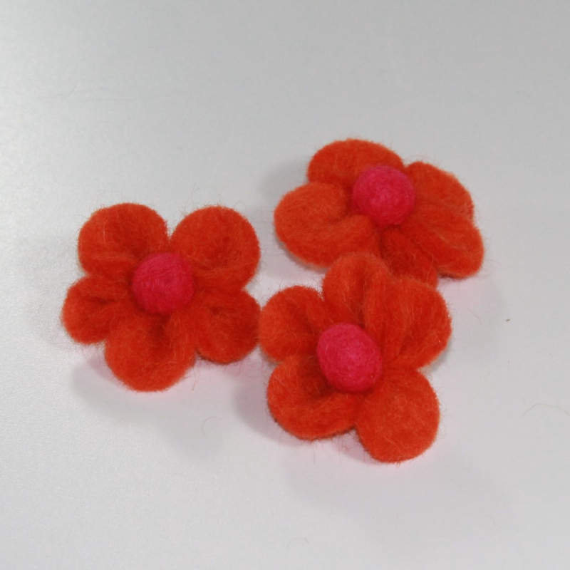Billede af Blomst filt Sofia - Orange/Pink Ø 4 cm- 3 stk