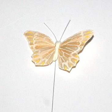 sommerfugl fjer råhvid og sart gul  10 cm