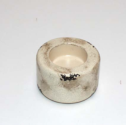 Fyrfadsstage keramik Aies - lysegrå antik - 8x5 cm