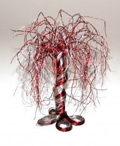Ståltrådstræ Nr 22 Sølv og rød Hængepil 19 cm