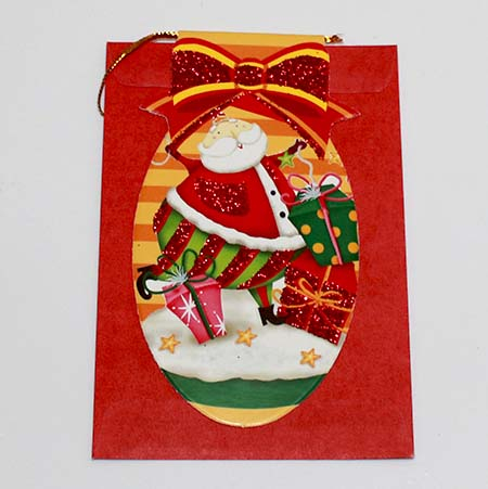 12: Julekort - Julemand m/ rød sløjfe og stok - 6 x 9 cm