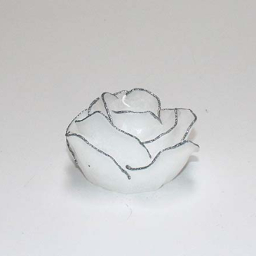 Roselys m/sølv glimmerkant - Hvid 10 cm