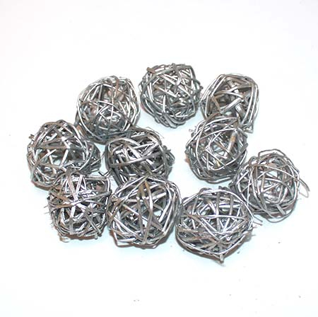 Sølv fletkugler i træ - Ø 4 cm - 10 stk
