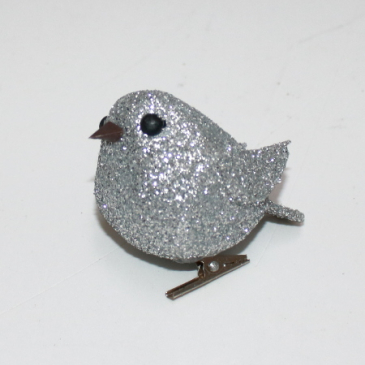 Fugl med glitter - sølv - 5 cm