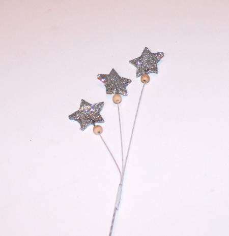 3 Sølv stjerner på pind - 20 cm
