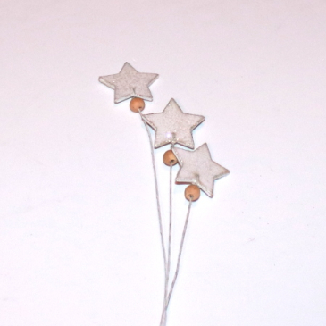 3 Hvide stjerner på pind - 20 cm