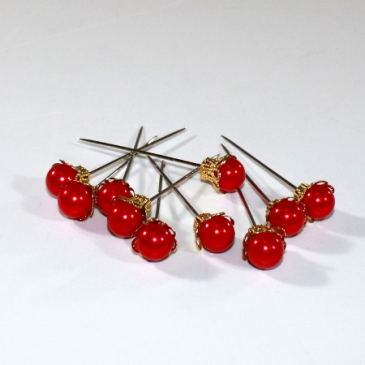 Røde perler med guldmanchet - 10 stk.