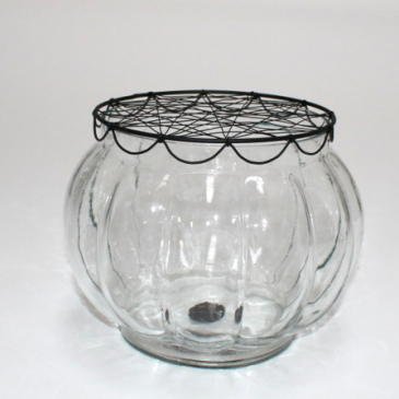 Bobbel vase med net - Stor - 16 cm høj - Ø 15.5cm