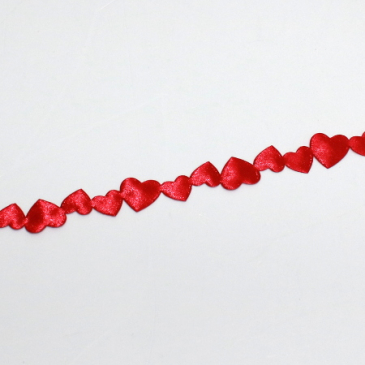 Silkebånd med hjerter - Rød - 1,5 cm x 1 m lang