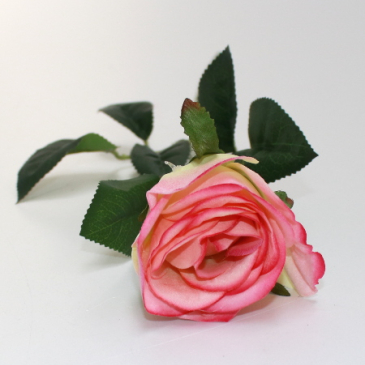 Kunstig langstilket Rose - Råhvid og pink- 50 cm
