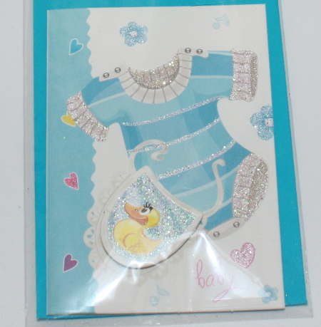 Billede af Tillykke kort babytrøje lyseblå - 7,5 x 11 cm hos Mystone