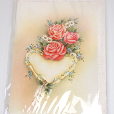 Kort med kuvert - Hjerte med 3 roser