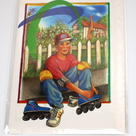 Billede af Tillykke kort med kuvert - Konfirmation -Dreng på rulleskøjter