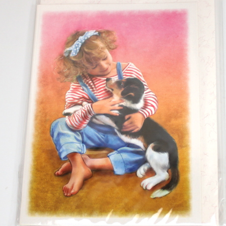 Billede af Kort med kuvert - Pige med hundehvalp hos Mystone