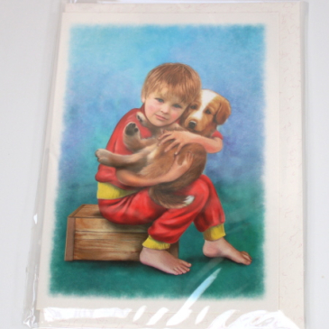 Kort med kuvert - Dreng med hundehvalp