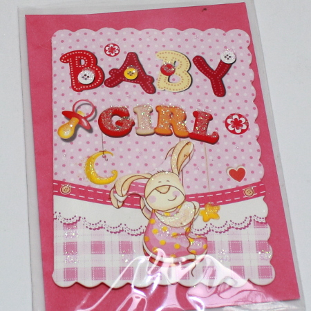 Billede af Tillykke kort baby - Baby Girl kanin Lyserød - 7,5 x 11 cm