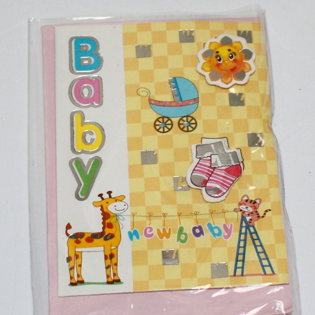 RESTSALG - Tillykke kort baby - Baby og giraf Gul - 7,5 x 11 cm
