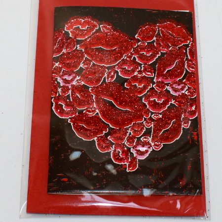 Billede af Tillykke kort 6 - Hjerte af kys med glimmer - 7,5 x 11 cm hos Mystone