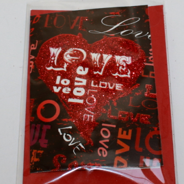 Tillykke kort A9 - Hjerte LOVE med glimmer - 7,5 x 11 cm