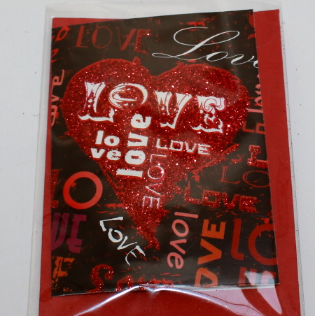 Billede af Tillykke kort 9 - Hjerte LOVE med glimmer - 7,5 x 11 cm hos Mystone