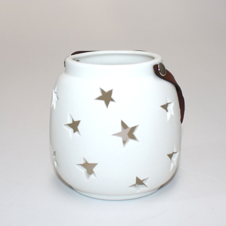Fyrfadsstage - Hvid keramik med stjerner