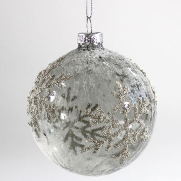 Julekugle - Grå/Sølv med snefnug mønster