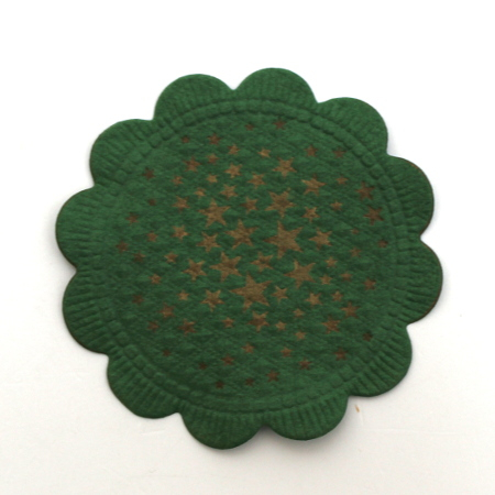 Kopunderlag - Grøn m. guld stjerner - Ø 8 cm - 20 stk